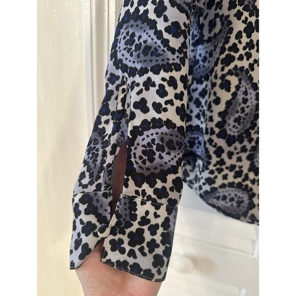 Express Floral Black Blue Womens Top Button Up Shirt Blouse Career NWT Sz SP - Picture 5 of 8